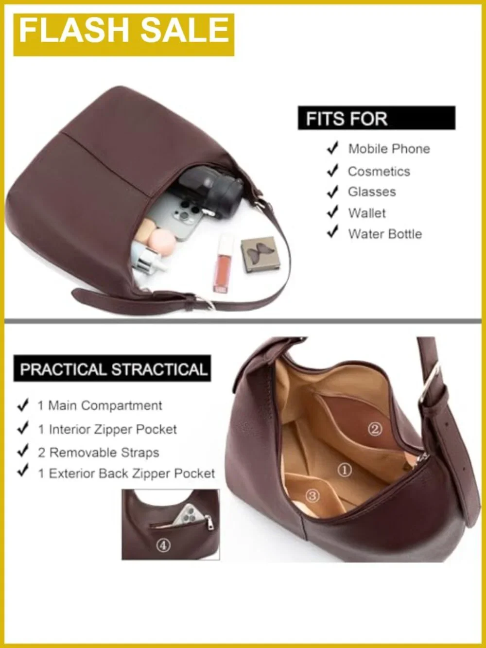 Hobo Shoulder Bag Women Slouchy PU Leather Crossbody Purse Vegan